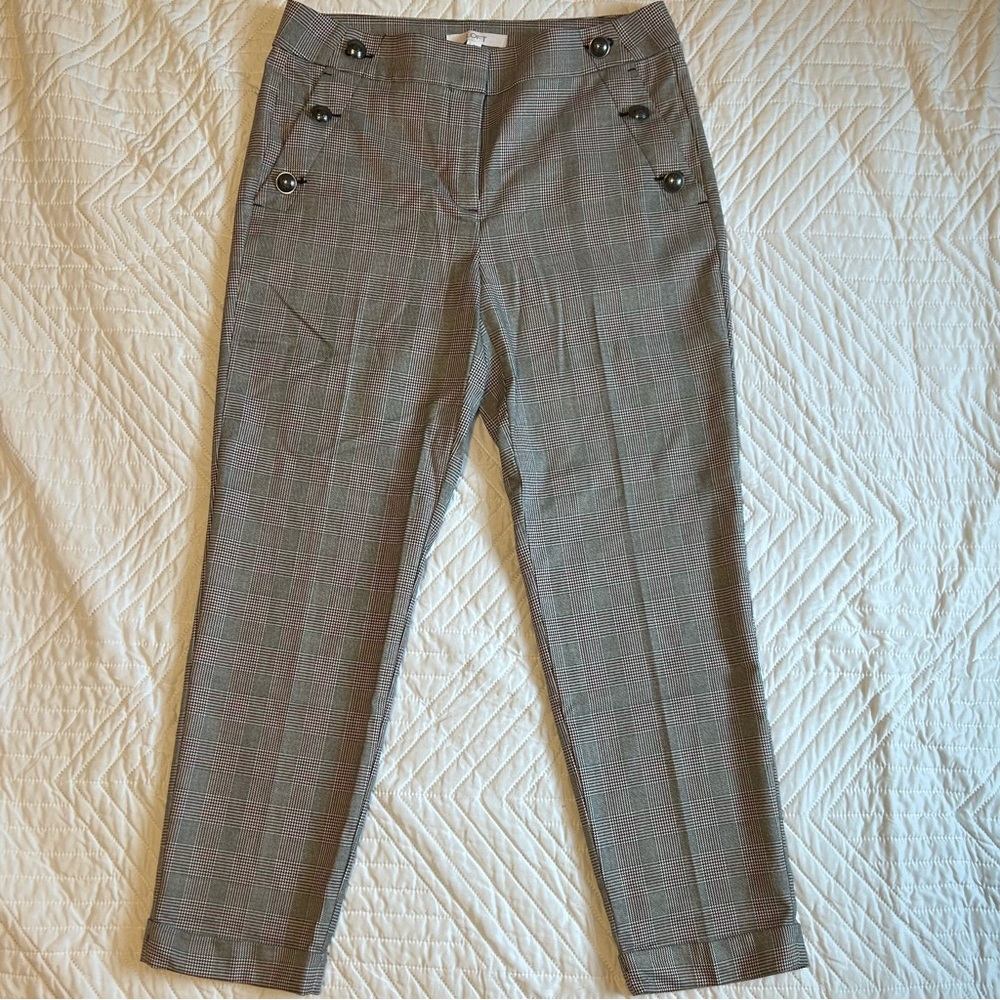 LOFT Black, White & Burgundy Plaid Pants